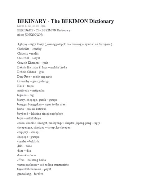 bekimon dictionary|BEKIMON: Tagalog.